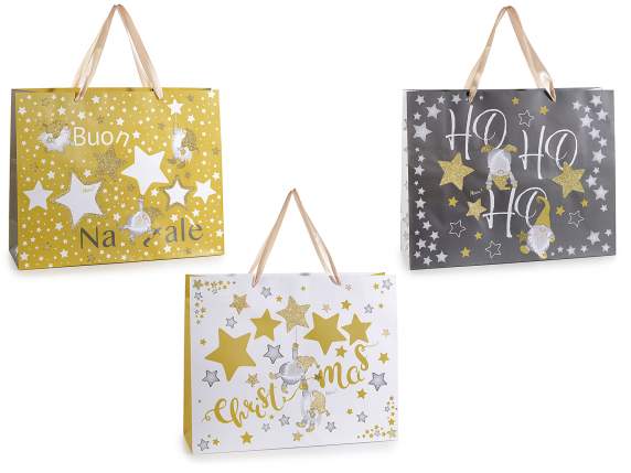 Horizontal paper bag with gnomes, stars and glitter