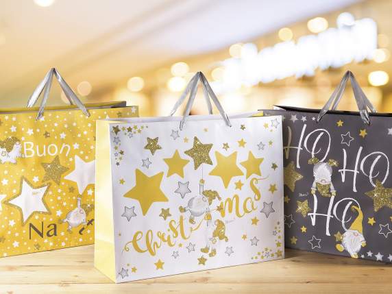 Horizontal paper bag with gnomes, stars and glitter