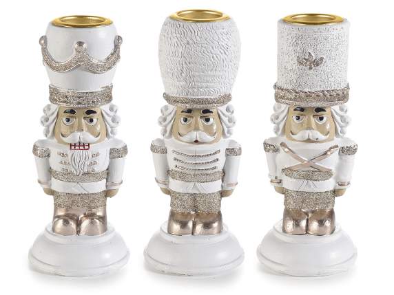 Nutcracker resin candle holder with glitter details