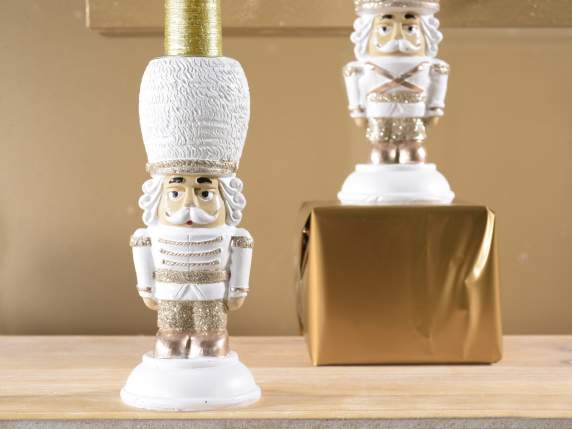 Nutcracker resin candle holder with glitter details