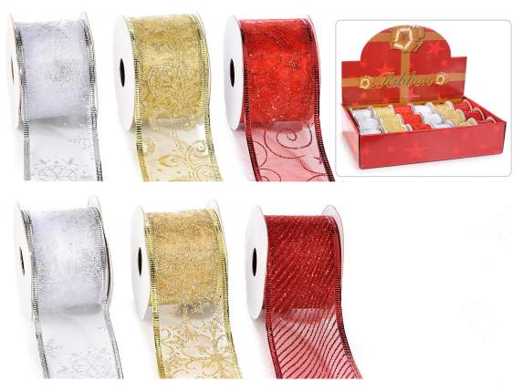 Display 18 glitter ribbons 50mm with shapeable edge