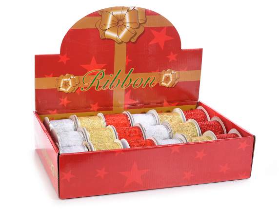 Display 18 glitter ribbons 50mm with shapeable edge