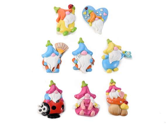 Colored resin magnet with wood gnome magnet