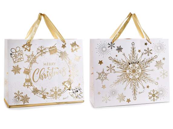 Shiny gold-like paper bag with Regal Christmas print