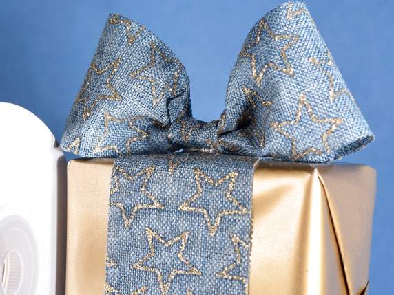 Fabric ribbon with glittery gold stars print