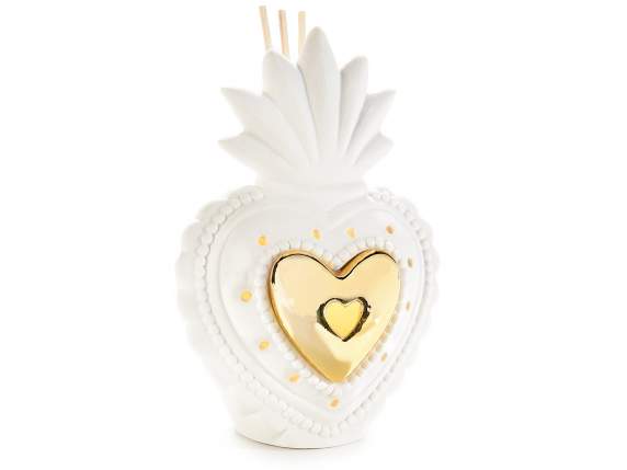 Porcelain heart w - led light and wooden stick w - perfume