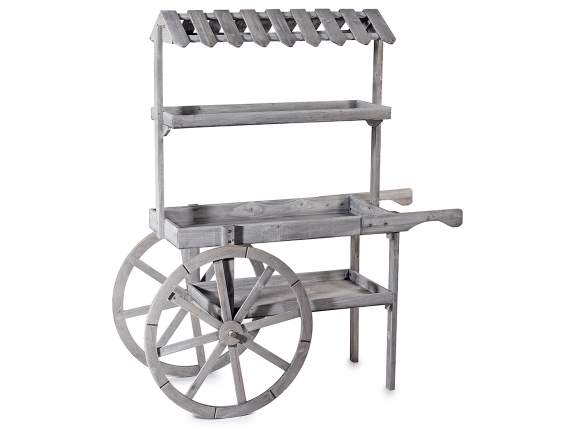 Large display and decorative cart in gray wood