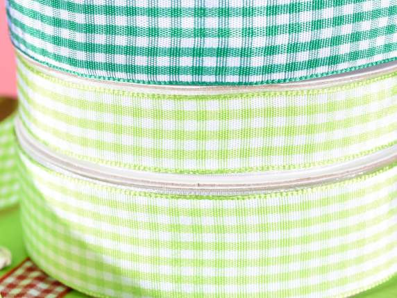 15mm Apple Green Checked Ribbon