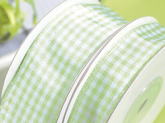 15mm Apple Green Checked Ribbon