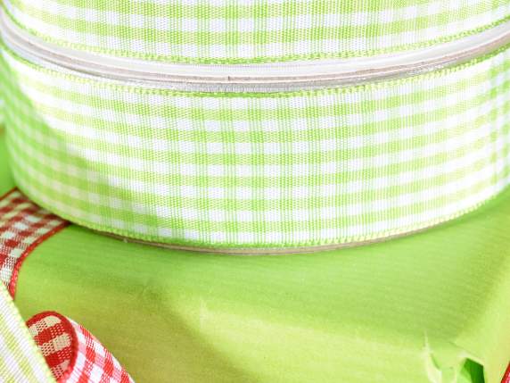 25mm Apple Green Checked Ribbon
