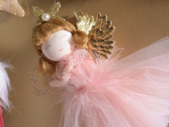Angel with tulle dress and feathers to hang