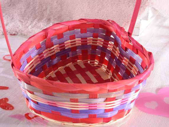 Heart-shaped basket with colored bamboo handle