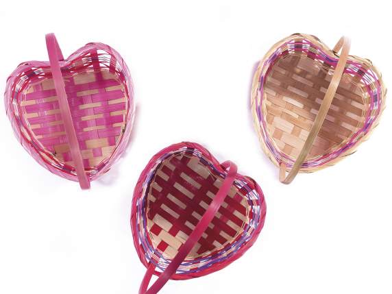 Heart-shaped basket with colored bamboo handle