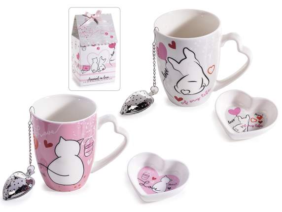 350ml porcelain cup with saucer and heart-shaped filter