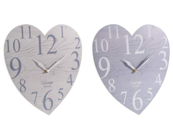 Heart-shaped wooden clock to hang