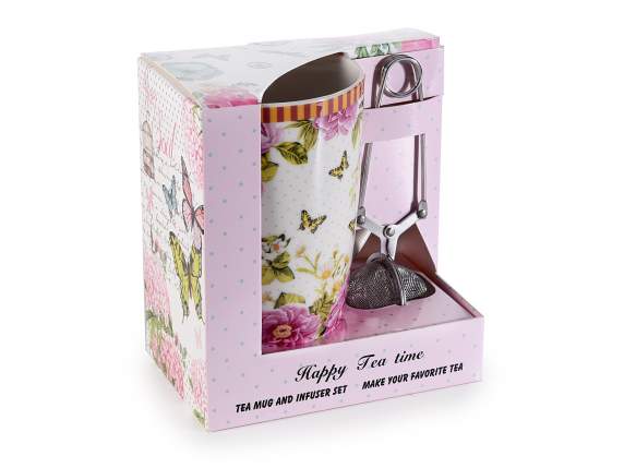 Porcelain cup and steel filter set, gift box