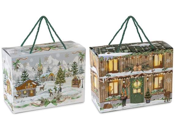Horizontal Christmas paper box with rope handles