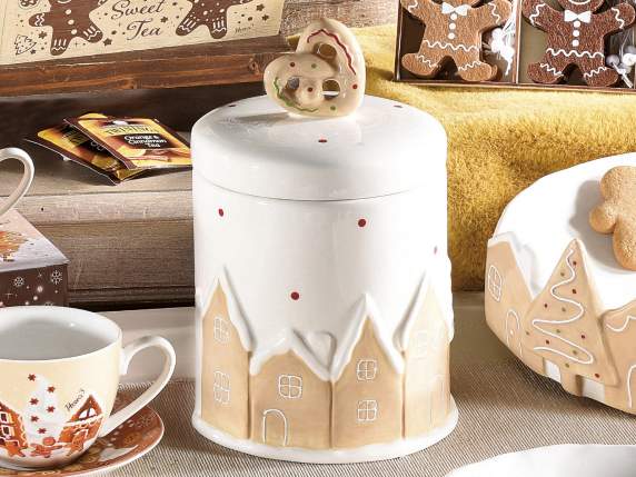 Ceramic food jar landscape relief and biscuit