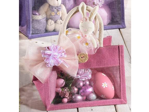 Jute bag with window, rope handles and button closure