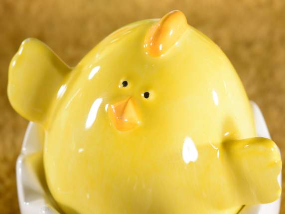 Egg shaped cup with ceramic easter character