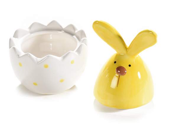 Egg shaped cup with ceramic easter character