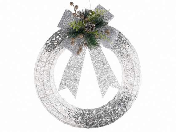Metal garland with silver glitter and warm white led lights