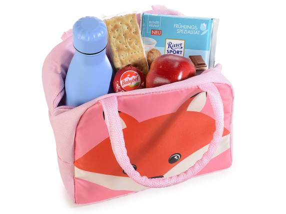 Kids Animal thermal lunch bag with zip closure and handles