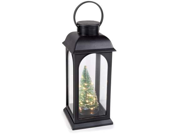 Metal effect lantern with tree and LED lights
