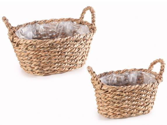 Set of 2 baskets in twisted natural fiber with handles