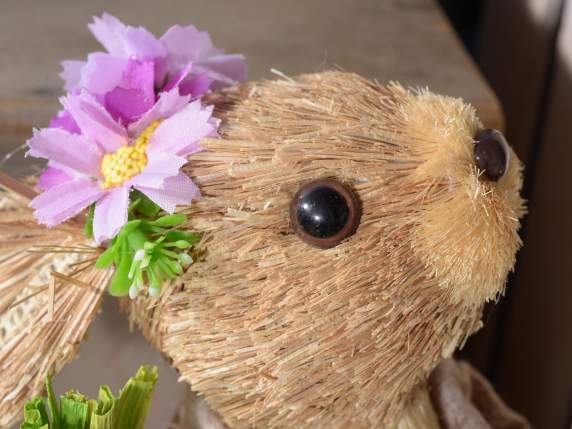 Natural fiber bunny with flowers, eggs and carrot