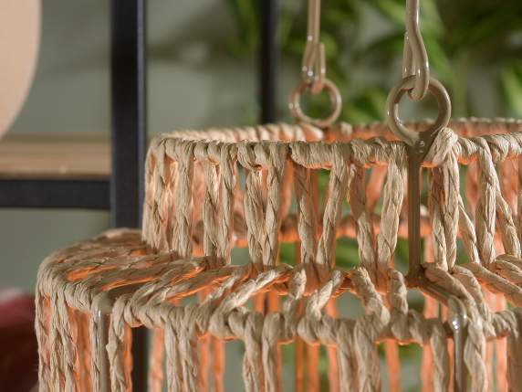 Natural fiber lantern with glass candle holder