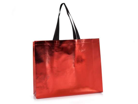 Large bag in red metallic non-woven fabric