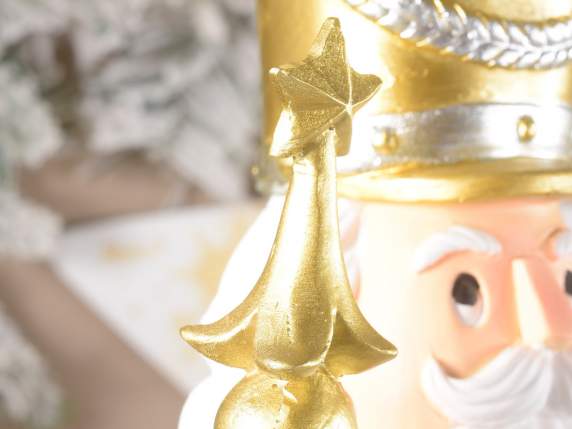 Nutcracker character in white - golden resin to be placed