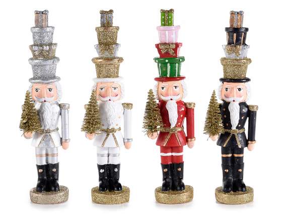 Resin nutcracker with Christmas tree and gift packs