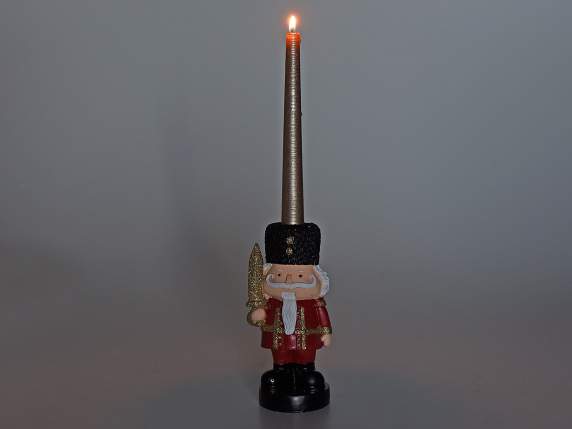 Nutcracker with hat candle holder with gold glitter