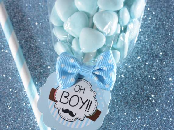 18-piece party favor kit with stick, tag and blue bow
