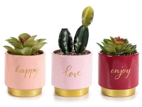 Ceramic vase with artificial seedling and golden writings