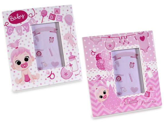 Glossy ceramic baby girl photo holder to stand