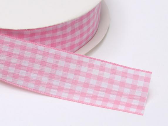 25mm pink checked ribbon