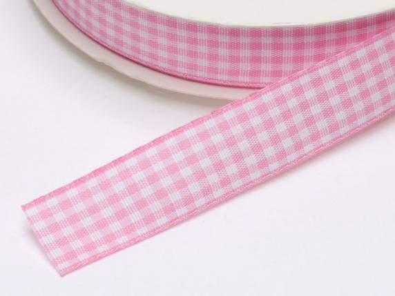 Pink gingham ribbon 15mm x 25mt
