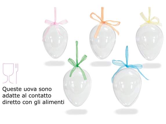 Clear plastic egg openable with hanging ribbon