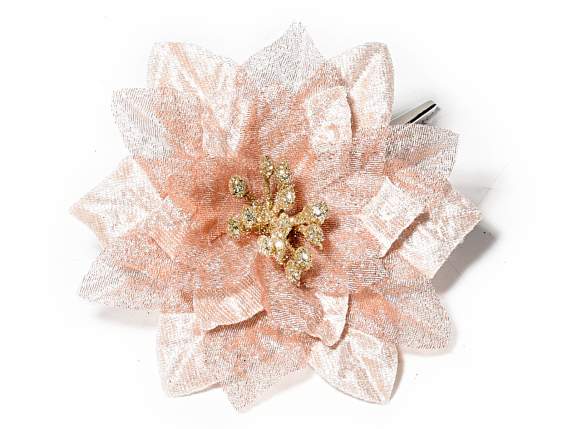 Champagne poinsettia with gold glitter and metal clip