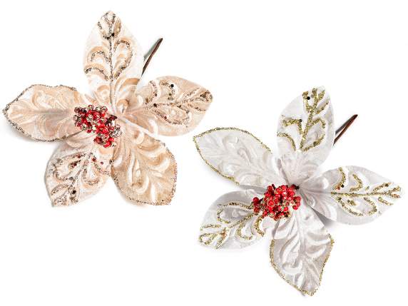 Artificial Christmas star with gold glitter and red berries