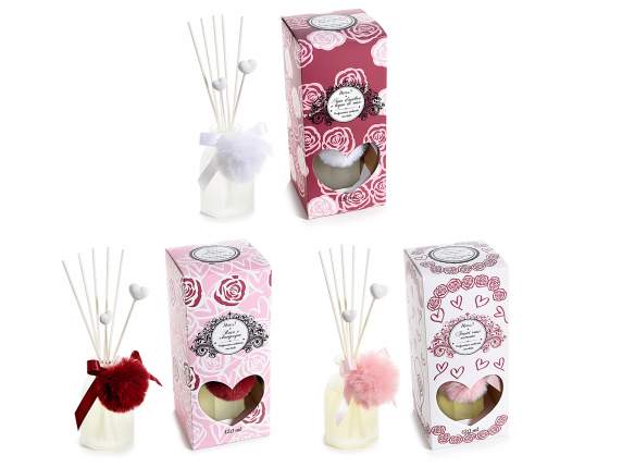 Room fragrance 120ml w - stick and pompom Rose - Hearts