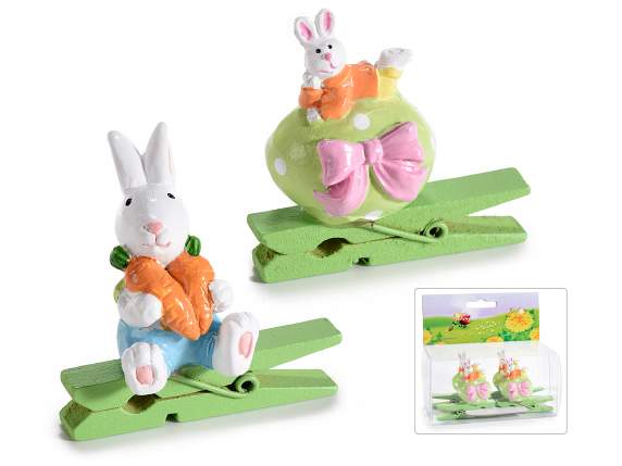 Pack of 4 clothespins with resin Easter bunny