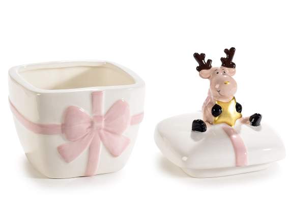 Colored ceramic jar with bow and reindeer w - star