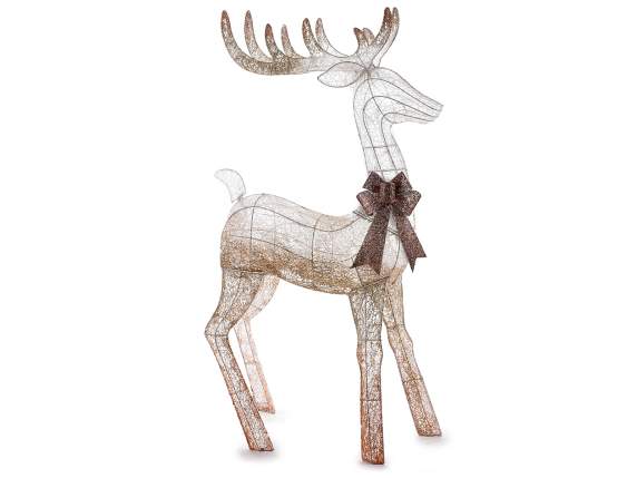 Metal reindeer with glitter, bow and warm white LED lights