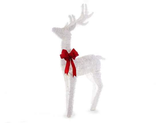 Snowy metal reindeer with warm white LED lights