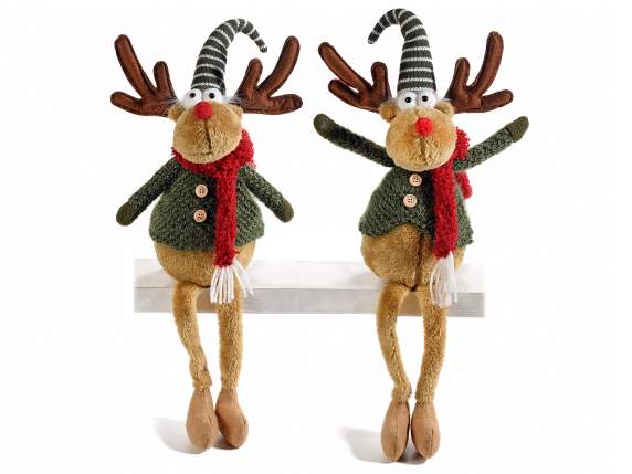 Fabric reindeer with hat, antlers and moldable arms