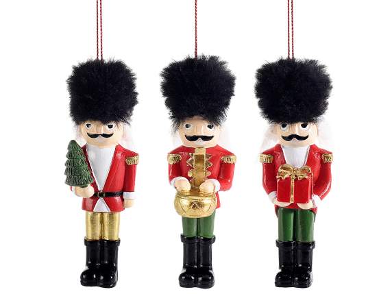 Resin nutcracker with eco fur hat to hang